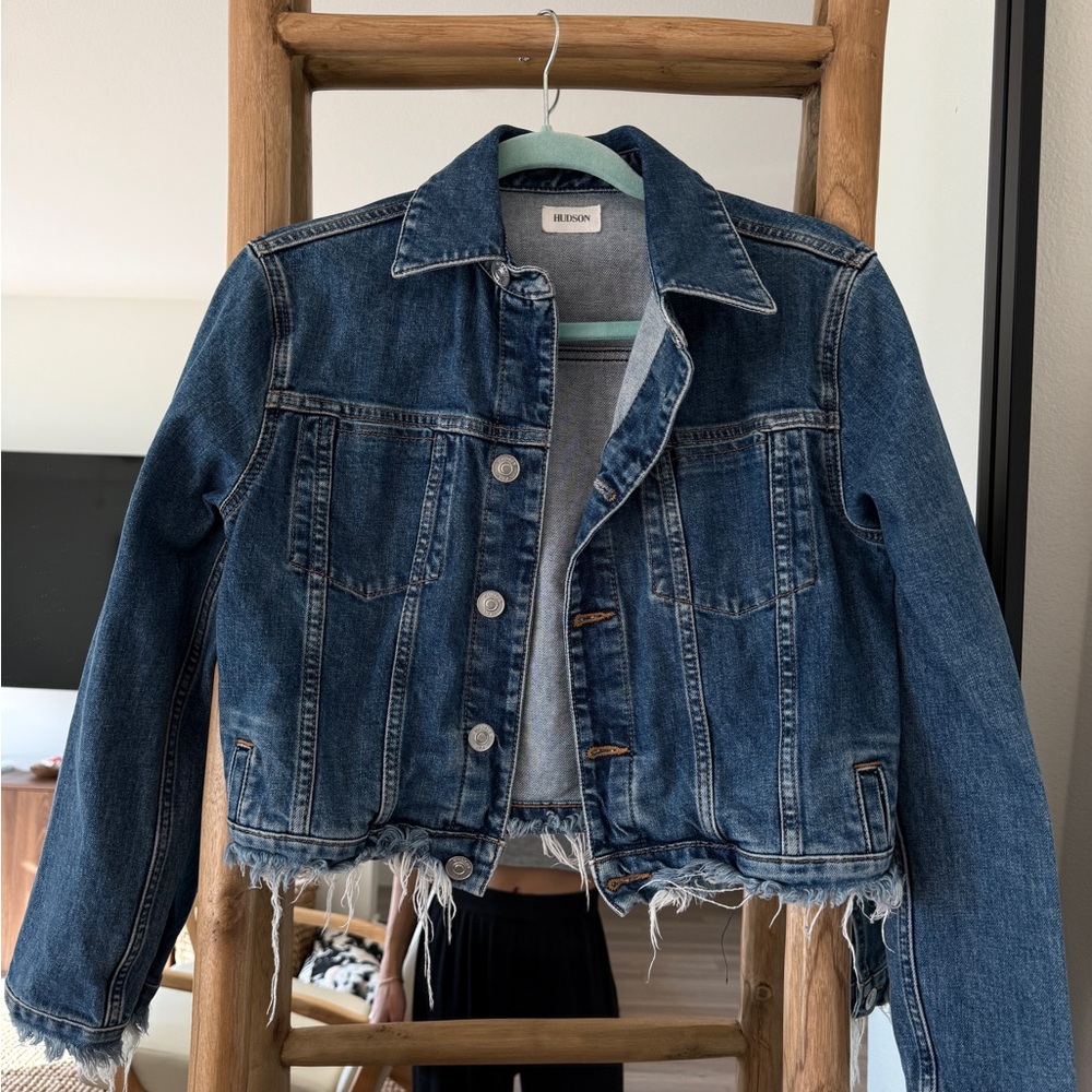 Hudson Jeans Distressed Dark Blue Denim Jacket